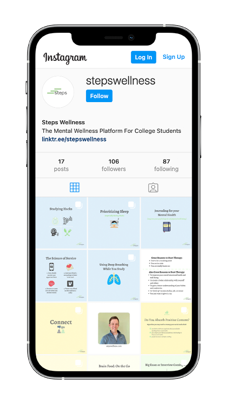 Steps Wellness Instagram profile on a smartphone.