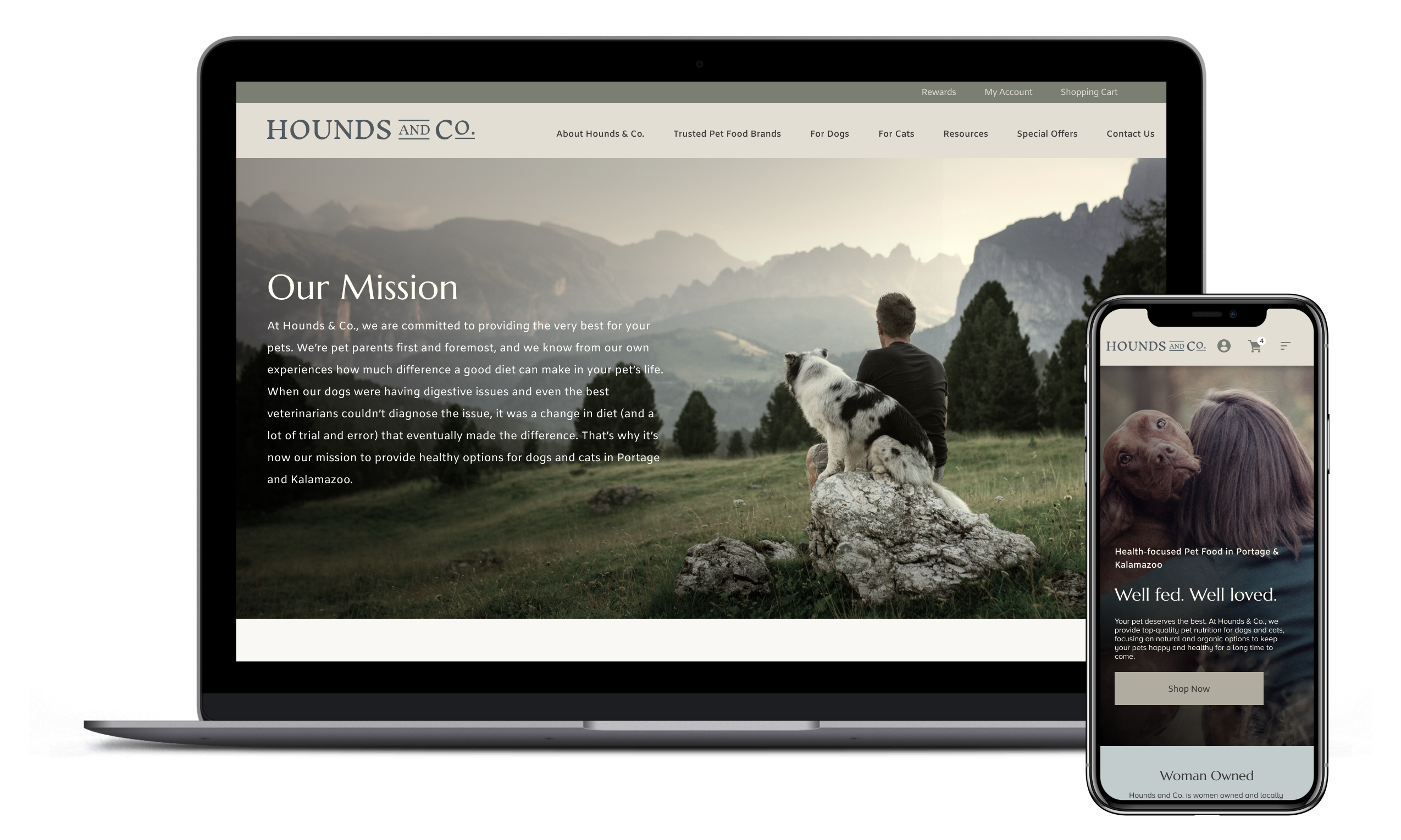 Laptop and mobile device of Hounds and Co website