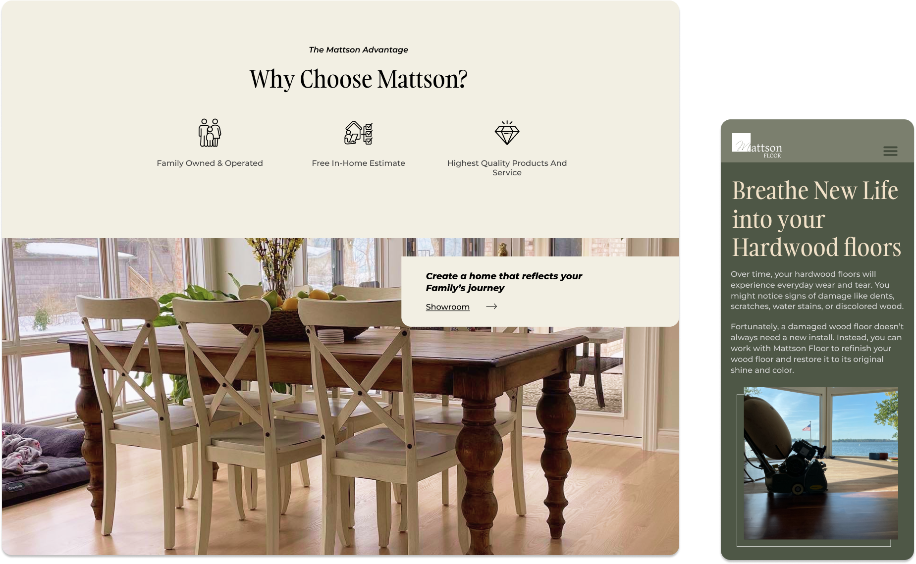 Desktop and mobile screen of flooring company website