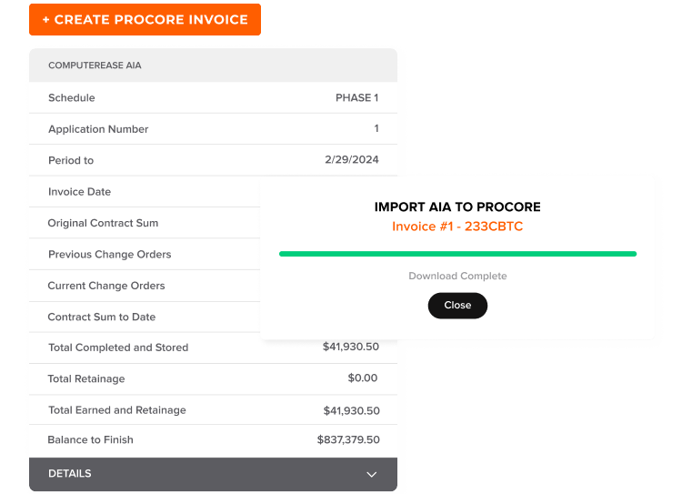 Sync Procore and ComputerEase 6 AIA Invoices 1